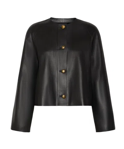 Max Mara Long-sleeved Leather Jacket In Black