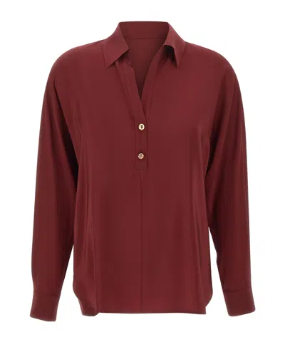 Max Mara Studio Long-sleeve Polo Shirt With Three-button Placket In Red