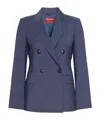 Max Mara Studio Doublebreasted Jacket In Denim Blue Wool Canvas In Blue