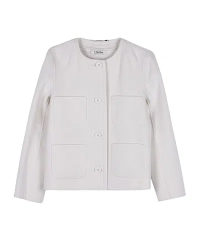 Max Mara Long-sleeved Wool Jacket In White