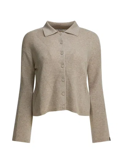 Max Mara Cashmere Cardigan Collared Long Sleeves Ribbed In Neutral