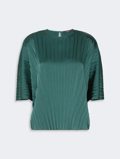 Max Mara Loose Blouse In Pleated Satin In Green
