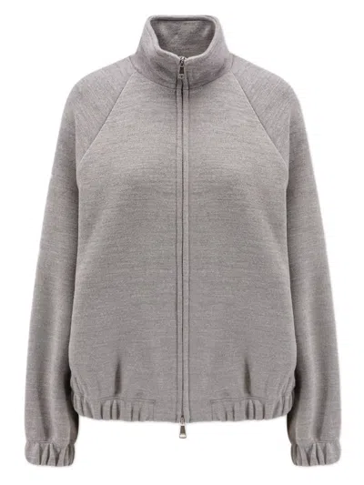 Max Mara Loose Fit Double T-shirt Sweatshirt With High Neck And Zip Closure In Multi