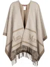 Max Mara Loose-fit Poncho Sweater With Deep V-neck And Fringed Hem In Pink