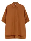 Max Mara Collared Asymmetrical Top Elbow-length Sleeves In Brown