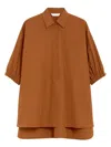 Max Mara Loose-fit 3/4 Sleeves Cotton Shirt In Brown