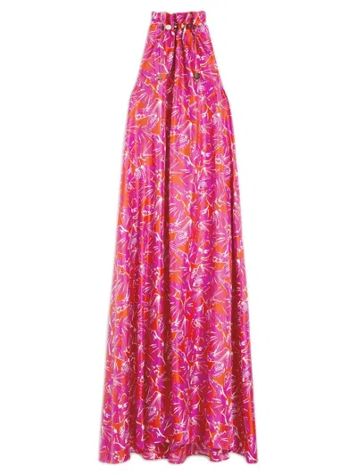 Max Mara Shell-print Trapeze Silk Maxi Dress In Pink