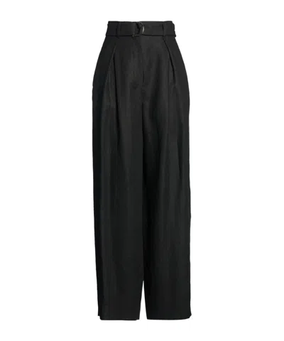Max Mara Loose Linen Trousers In Black