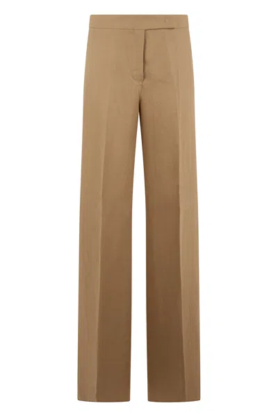Max Mara Loose-fit Linen Trousers With Wide Legs In Brown