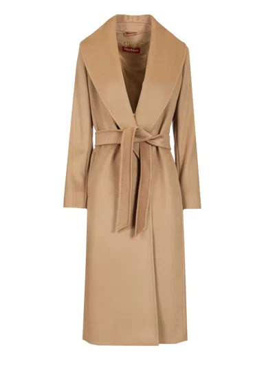 Max Mara Loriana Drap Wool Vestaglia Long Coat Coats Beige In Black