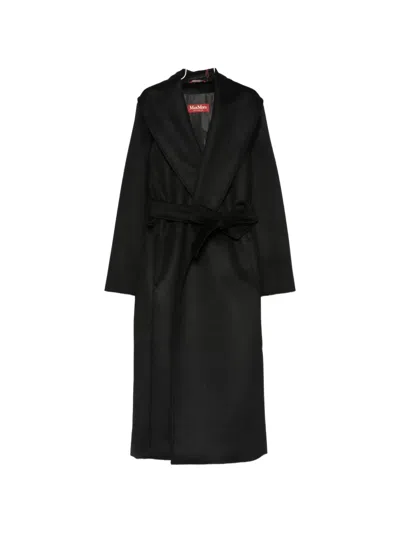 Max Mara Loriana Long-sleeve Belted Coat In Black