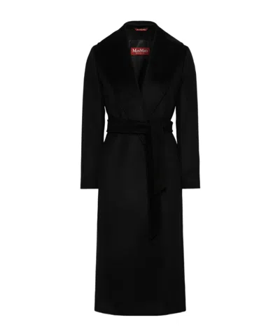 Max Mara Loriana Long-sleeve Belted Coat In Black