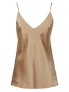 Max Mara Silk Top With Spaghetti Straps And V-neckline In Neutral