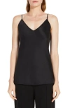 Max Mara V Neck Stretch Silk Satin Tank Top In Black
