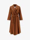 Max Mara Belted Waist Coat With Side Pockets In Brown