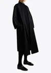 Max Mara Black Belted Long Coat With Notched Collar And Smooth Finish In Black