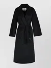 Max Mara Black Belted Long Coat With Notched Collar And Smooth Finish