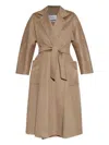 Max Mara Textured Fabric Coat Belted Waist In Brown