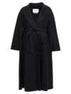Max Mara Black Belted Long Coat With Notched Collar And Smooth Finish In Black