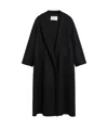Max Mara Black Belted Long Coat With Notched Collar And Smooth Finish In Black