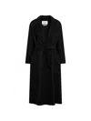 Max Mara Long Belted Jacket Lapel Collar Pockets In Black