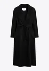 Max Mara Long Belted Jacket Lapel Collar Pockets In Black