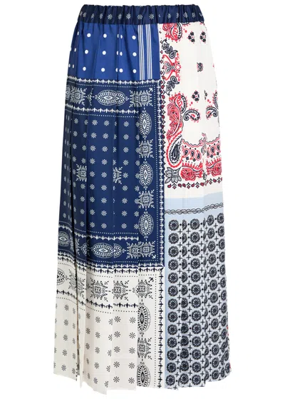 Max Mara Luna Printed Satin Midi Skirt In Blue