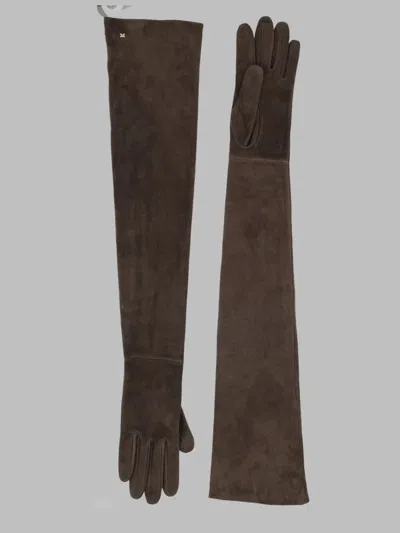 Max Mara Lunghi Suede Leather Gloves For Women In Burgundy