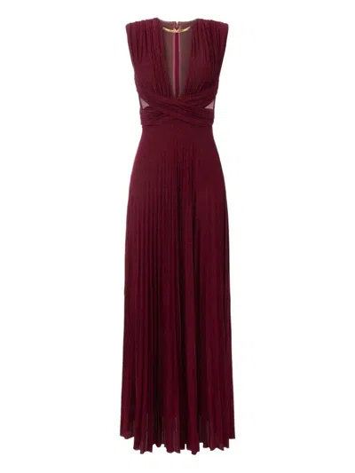 Elisabetta Franchi Burgundy Evening Dress With Deep V-neckbodice