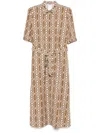 Max Mara Brown Monogram-print Dress In Nude