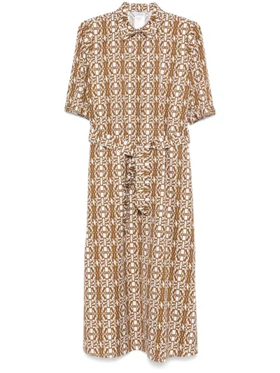 Max Mara Brown Monogram-print Dress In Nude