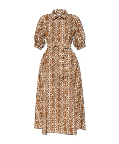 Max Mara Luxigi Monogrammed Short-sleeve Dress In Brown