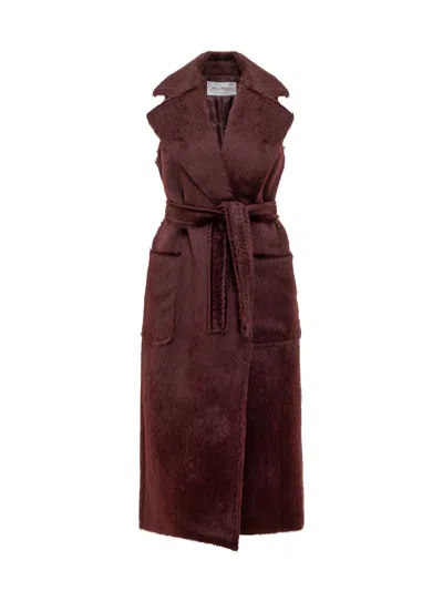 Max Mara Luxurious Long Gilet With Belt In Burgundy