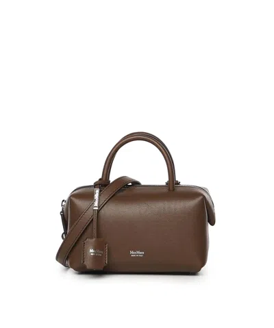 Max Mara Luxury Calf Leather Holdall In Dark Brown