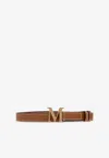 Max Mara Brown Belt With Logo Plaque Buckle Closure And Contrasting Stitching In Leather Woman In Brown