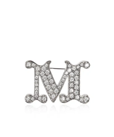 Max Mara M Logo-plaque Brooch In Gray