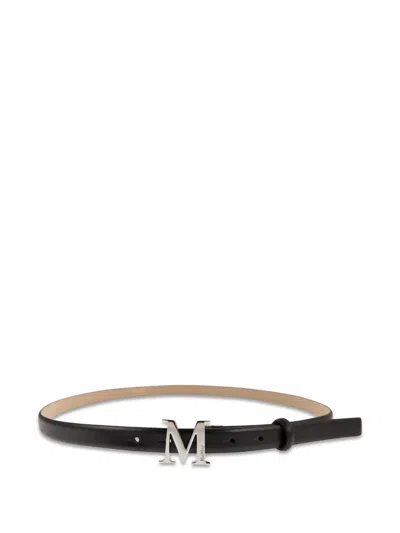 Max Mara Adjustable Leather Belt Metallic Buckle In Black