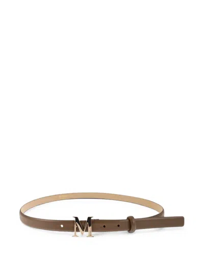 Max Mara M Monogram Buckle Leather Belt In Brown