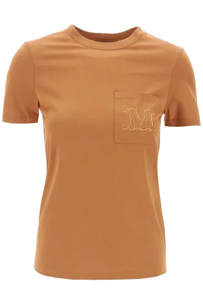 Max Mara Cotton T-shirt With Pocket In Tobacco