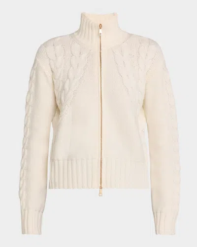 Max Mara Mabel High-neck Cable Wool Cashmere Jacket In White
