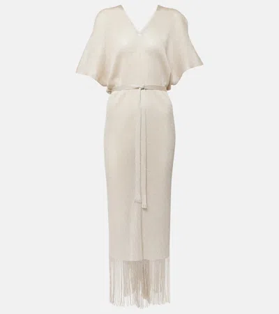 Max Mara Macao Lamé Wrap Dress In Neutral