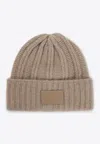 Max Mara Macbeth Cashmere Beanie With Logo Patch In Brown