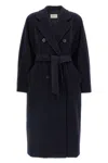 Max Mara Double-breasted Coat With Belt Coats Blue In Blue