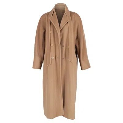 Max Mara Madame Belted Double-breasted Coat In Brown Wool