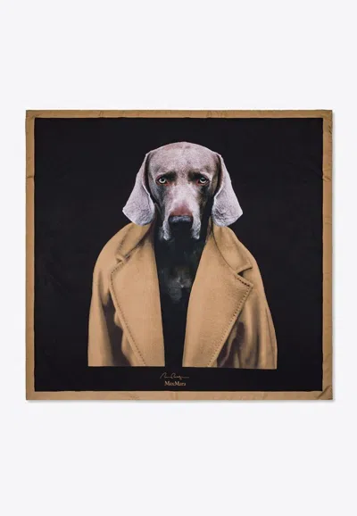 Max Mara Madame Dog Silk Foulard In Camel