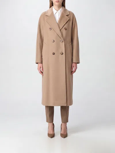 Max Mara Madame Double-breasted Long Wool Coat With Belt In Brown