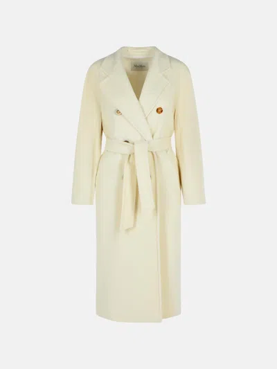 Max Mara Madame' Virgin Wool And Ivory Cashmere Coat In White
