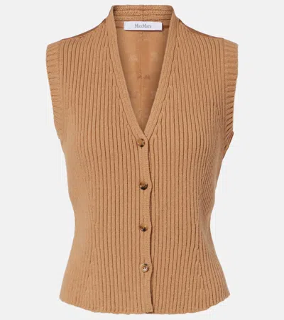 Max Mara Madre Paneled Wool-blend And Satin Vest In Brown
