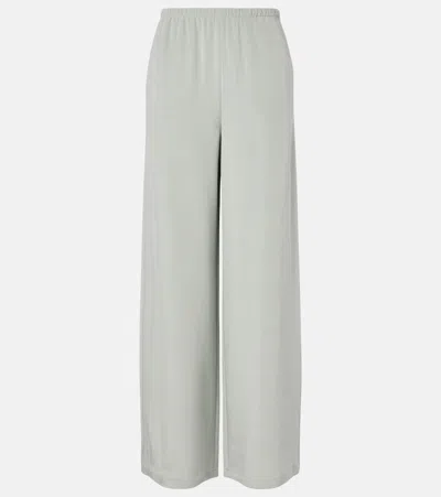 Max Mara Maga Silk-blend Satin Wide-leg Pants In Green