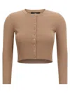 Max Mara Fitted Cropped Cardigan With Ribbed Texture In Brown